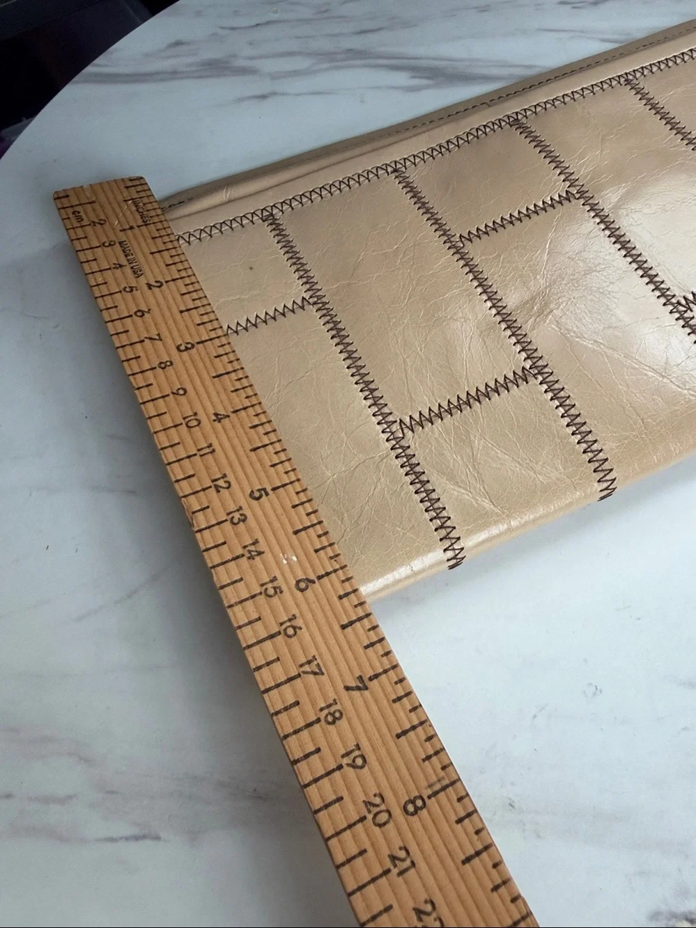 HOBO Beige Leather Stitch-Detail Fold-Over Clutch